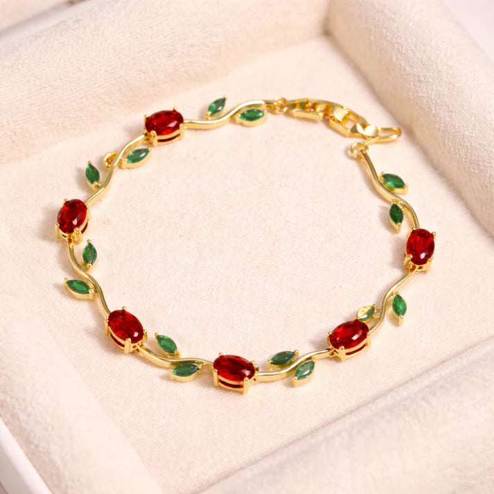 Tulip Crystal Vine Bracelet - Green - Red