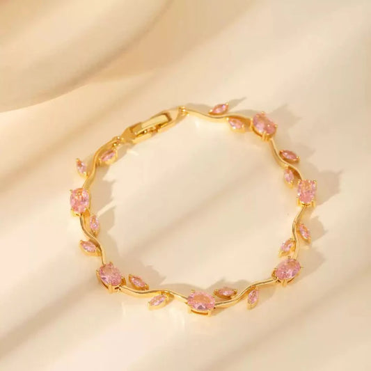 Tulip Crystal Vine Bracelet - Pink