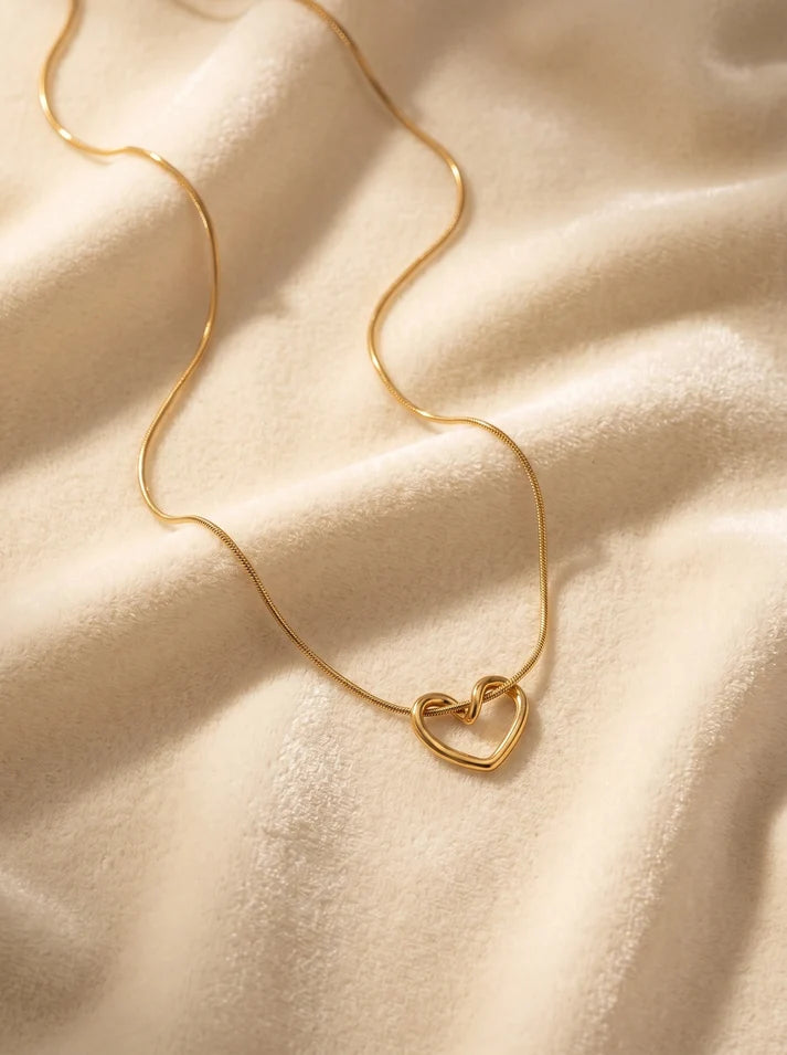 Heart Chain Pendant Necklace Gold Plated, Anti-Tarnish