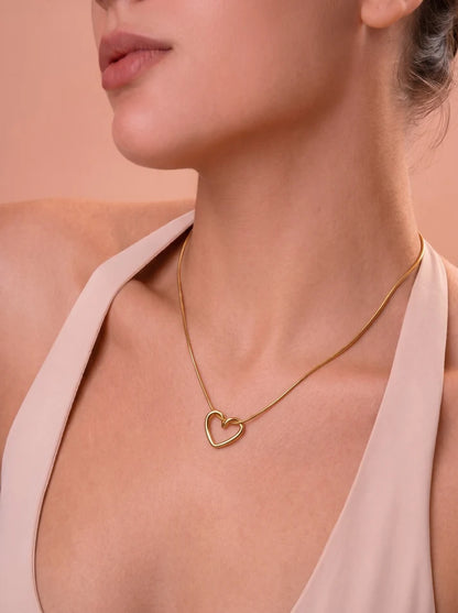 Heart Chain Pendant Necklace Gold Plated, Anti-Tarnish