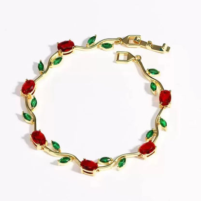 Tulip Crystal Vine Bracelet - Green - Red