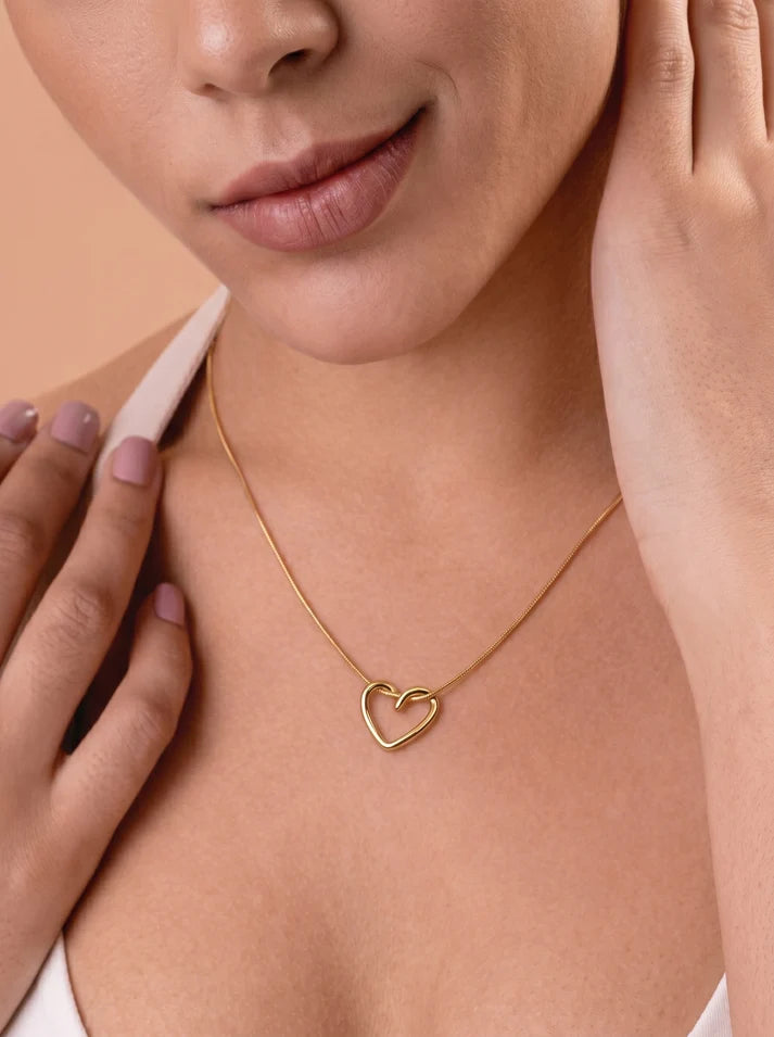 Heart Chain Pendant Necklace Gold Plated, Anti-Tarnish