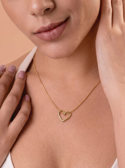Heart Chain Pendant Necklace Gold Plated, Anti-Tarnish