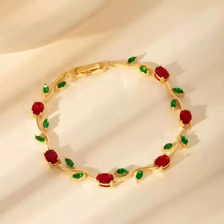 Tulip Crystal Vine Bracelet - Green - Red