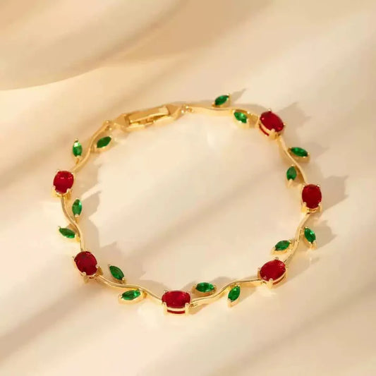 Tulip Crystal Vine Bracelet - Green - Red