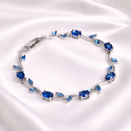 Tulip Crystal Vine Bracelet - (Silver-Blue)