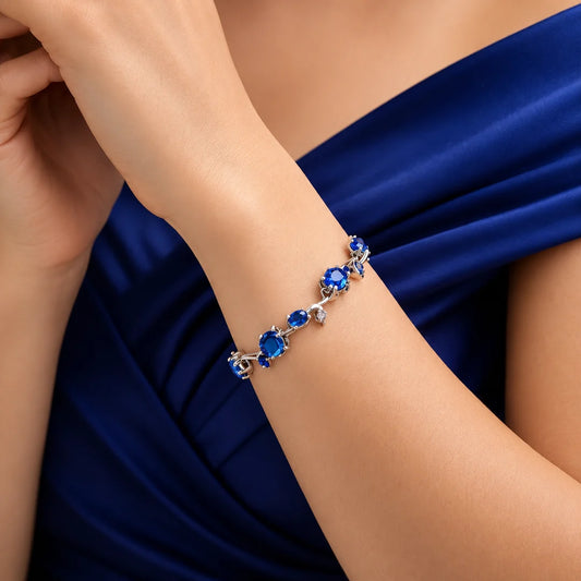 Tulip Crystal Vine Bracelet - (Silver-Blue)