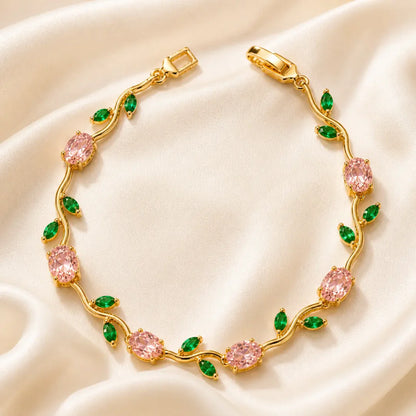 Tulip Crystal Vine Bracelet - Gold-Pink-Green