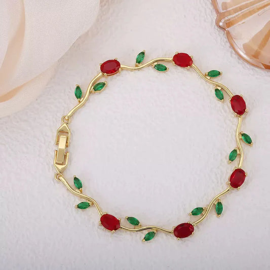 Tulip Crystal Vine Bracelet - Green - Red
