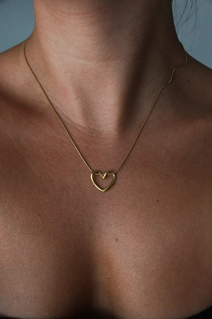 Heart Chain Pendant Necklace Gold Plated, Anti-Tarnish