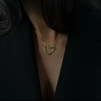 Heart Chain Pendant Necklace Gold Plated, Anti-Tarnish