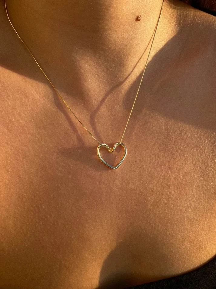 Heart Chain Pendant Necklace Gold Plated, Anti-Tarnish