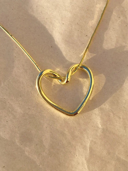 Heart Chain Pendant Necklace Gold Plated, Anti-Tarnish