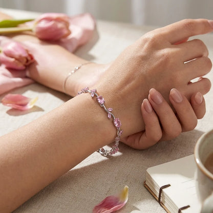 Tulip Crystal Vine Bracelet - Sliver Pink