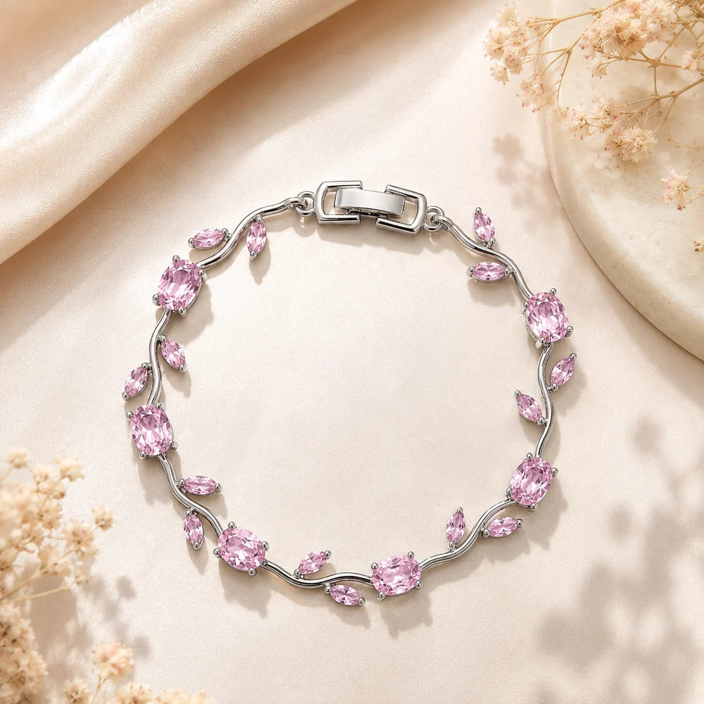 Tulip Crystal Vine Bracelet - Sliver Pink