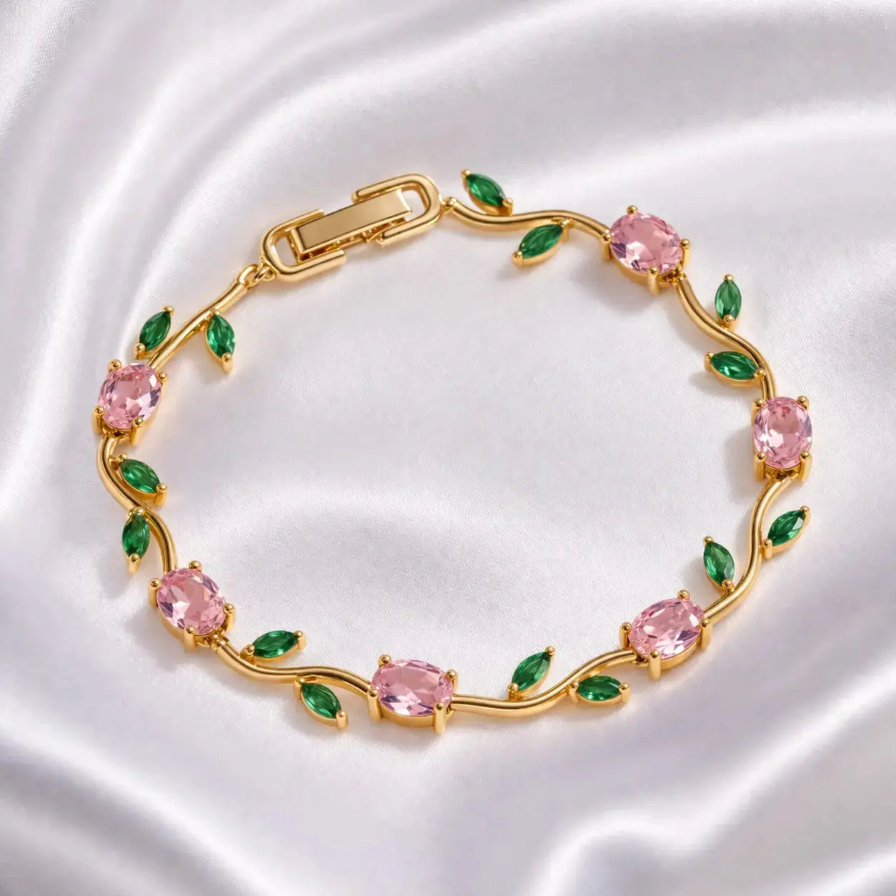 Tulip Crystal Vine Bracelet - Gold-Pink-Green