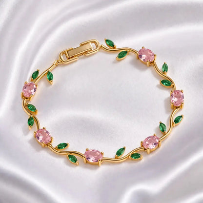 Tulip Crystal Vine Bracelet - Gold-Pink-Green